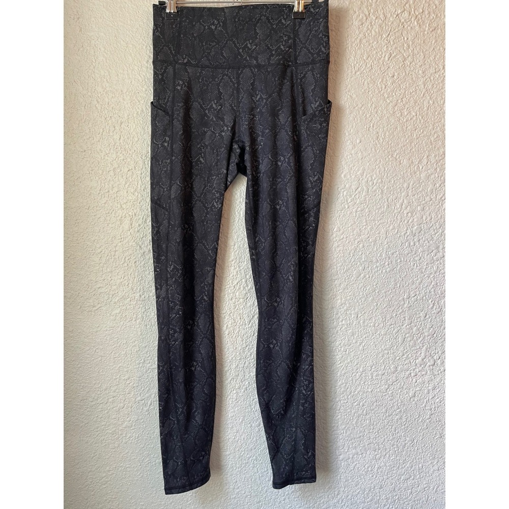 Fabletics PureLuxe Leggings Womens Black Snakeskin Print High Waist Pockets